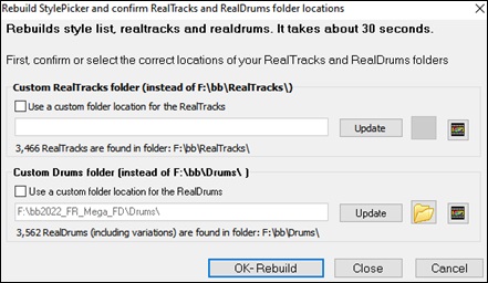Rebuild StylePicker and Confirm RealTracks and RealDrums Folder Locations 